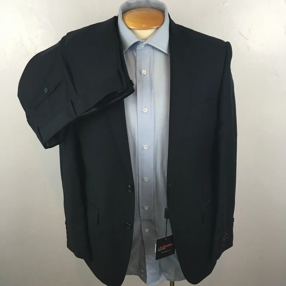 Laurentino 38s mens suit solid navy 2 piece Italy wool 2 button 32w NWT ea0132